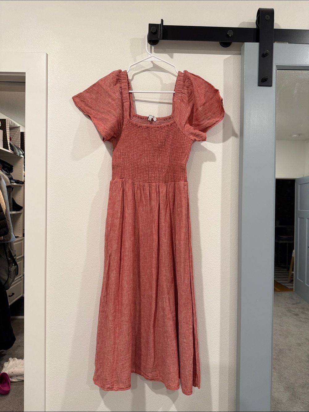 Madewell Rust Puff-Sleeve Midi Dress